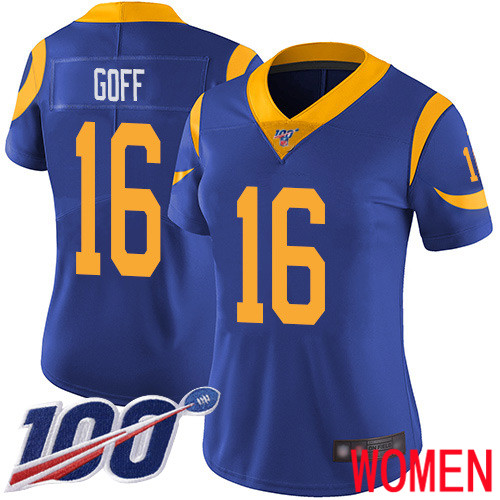 Los Angeles Rams Limited Royal Blue Women Jared Goff Alternate Jersey NFL Football 16 100th Season Vapor Untouchable